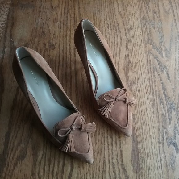 Ann Taylor Aiden Suede Tasseled Loafer Pump Size 7.5 Academia Old Money Office - Picture 13 of 16